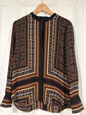 A.L.C. Black Multi-Print Long Sleeve Blouse